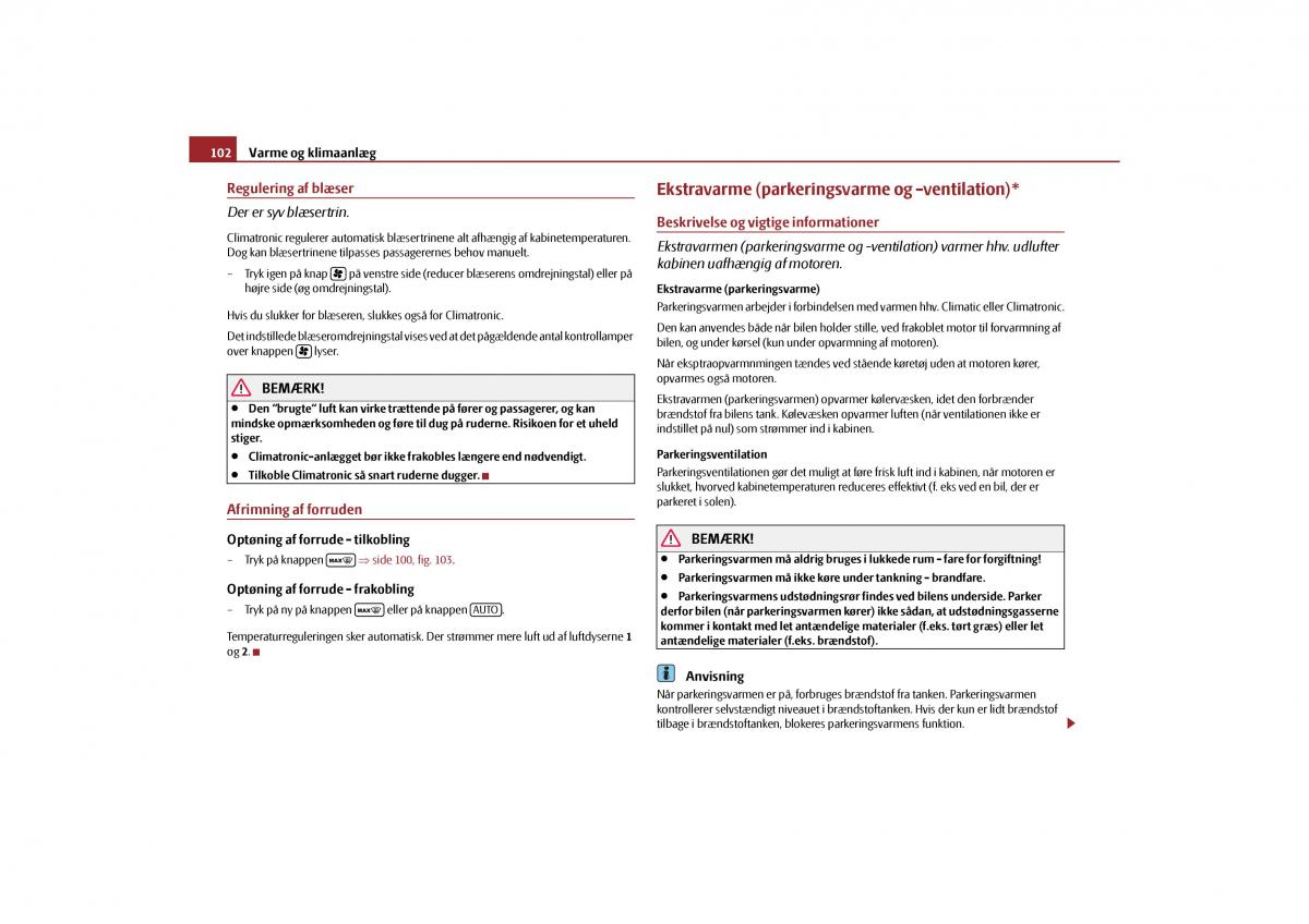 Skoda Yeti Bilens instruktionsbog / page 104