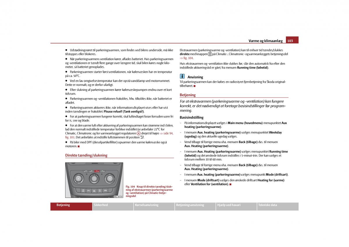 Skoda Yeti Bilens instruktionsbog / page 105