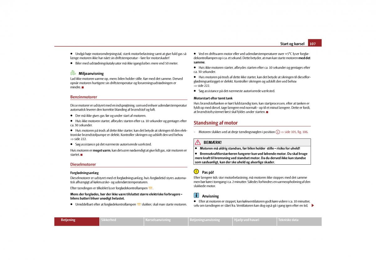 Skoda Yeti Bilens instruktionsbog / page 109