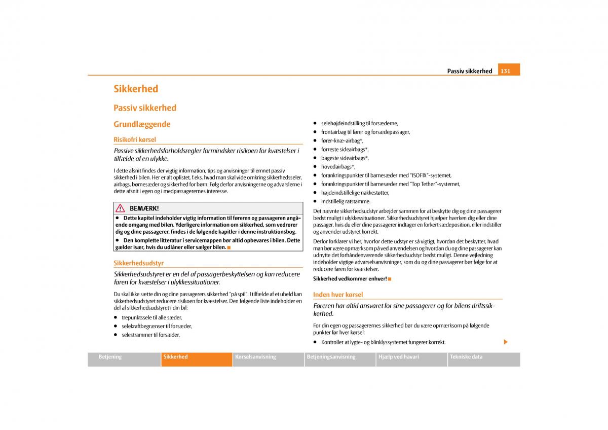 Skoda Yeti Bilens instruktionsbog / page 133