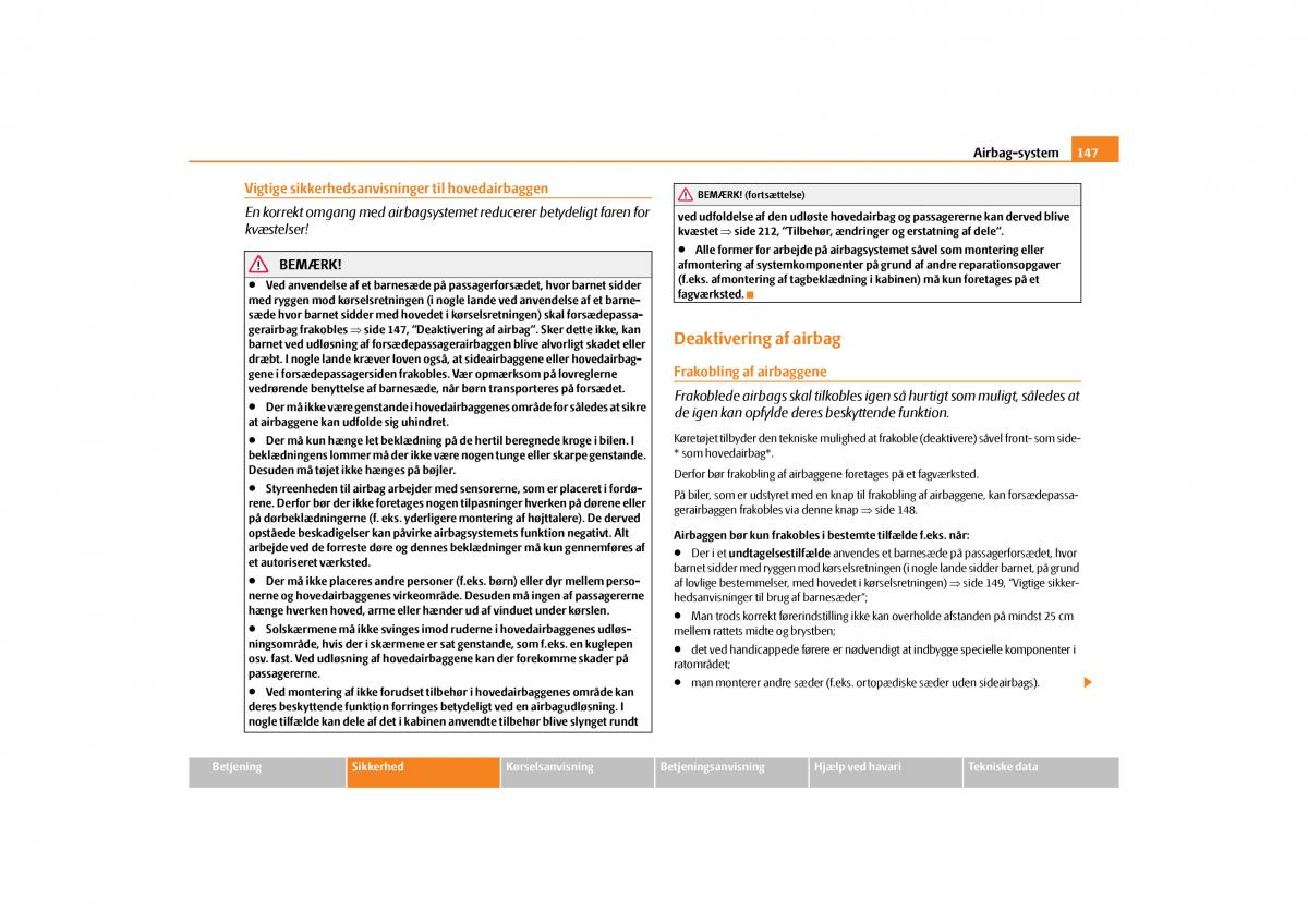 Skoda Yeti Bilens instruktionsbog / page 149