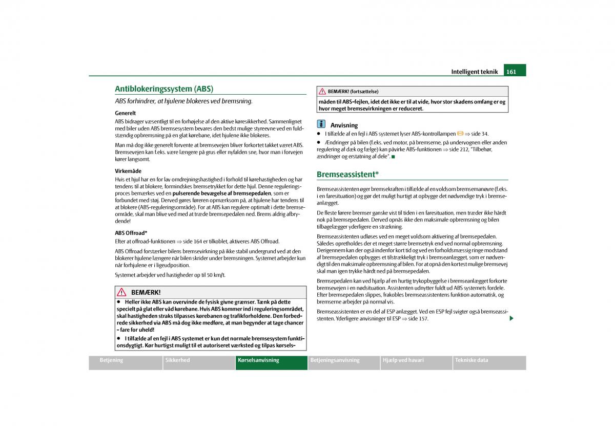 Skoda Yeti Bilens instruktionsbog / page 163