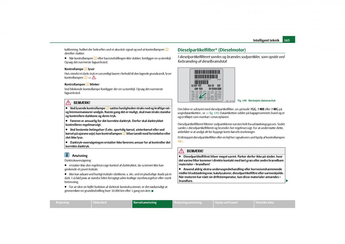 Skoda Yeti Bilens instruktionsbog / page 165