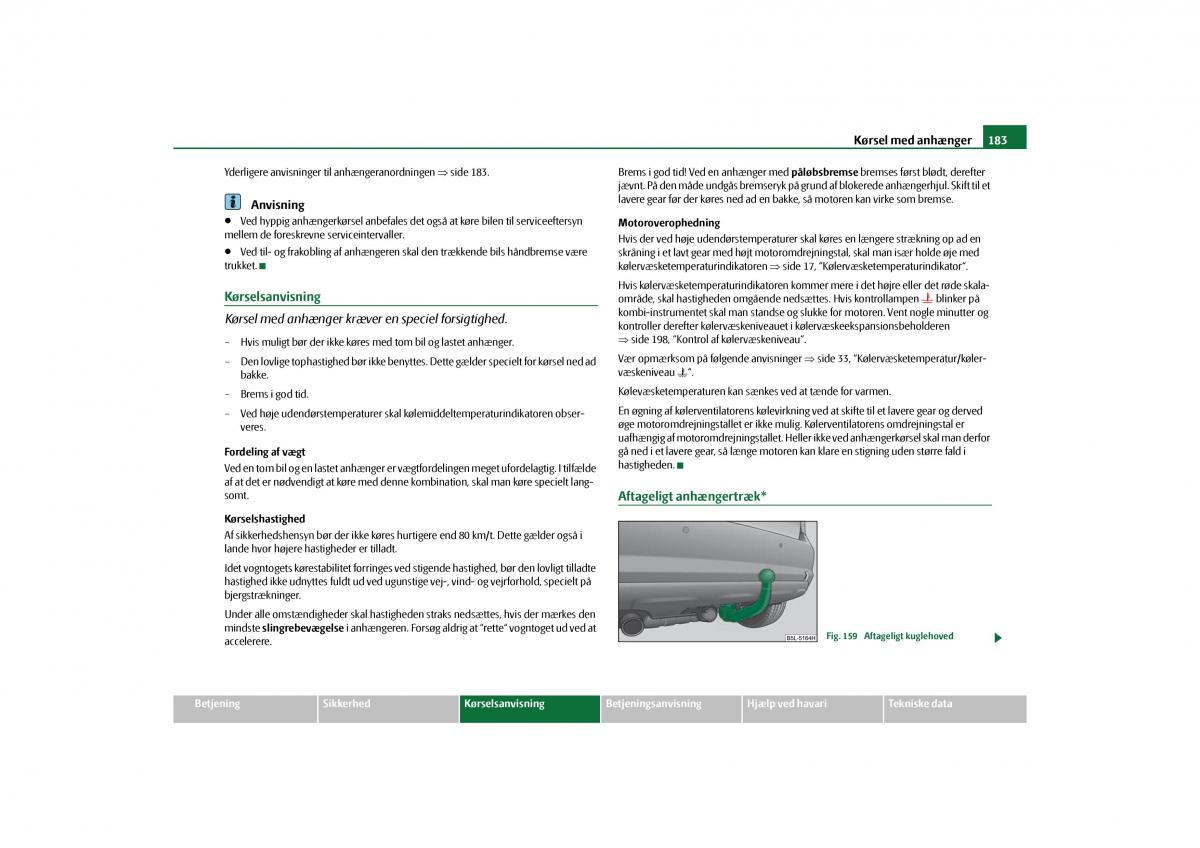 Skoda Yeti Bilens instruktionsbog / page 185