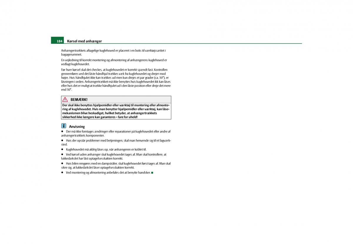 Skoda Yeti Bilens instruktionsbog / page 186