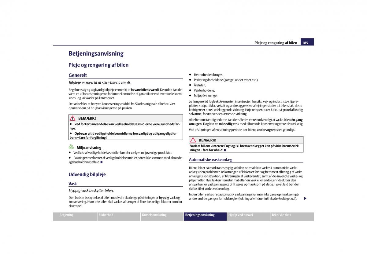 Skoda Yeti Bilens instruktionsbog / page 187