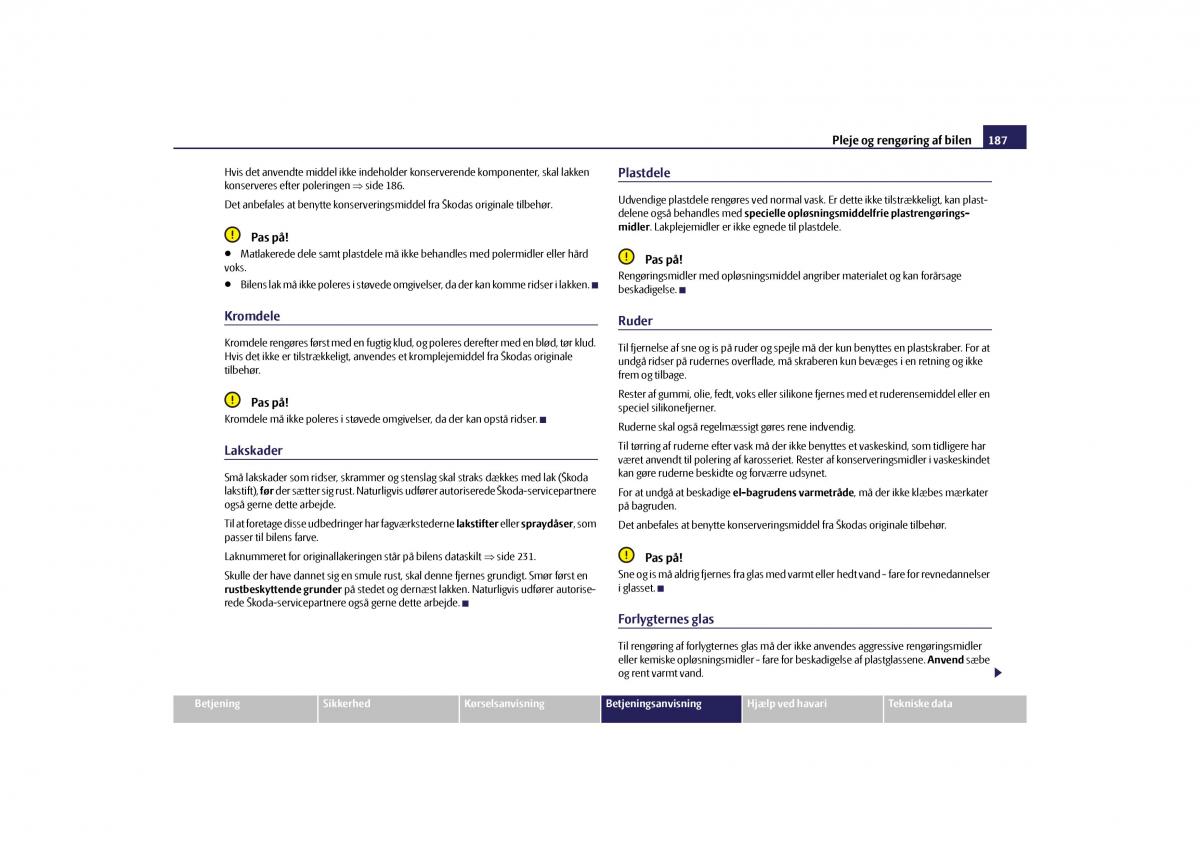 Skoda Yeti Bilens instruktionsbog / page 189