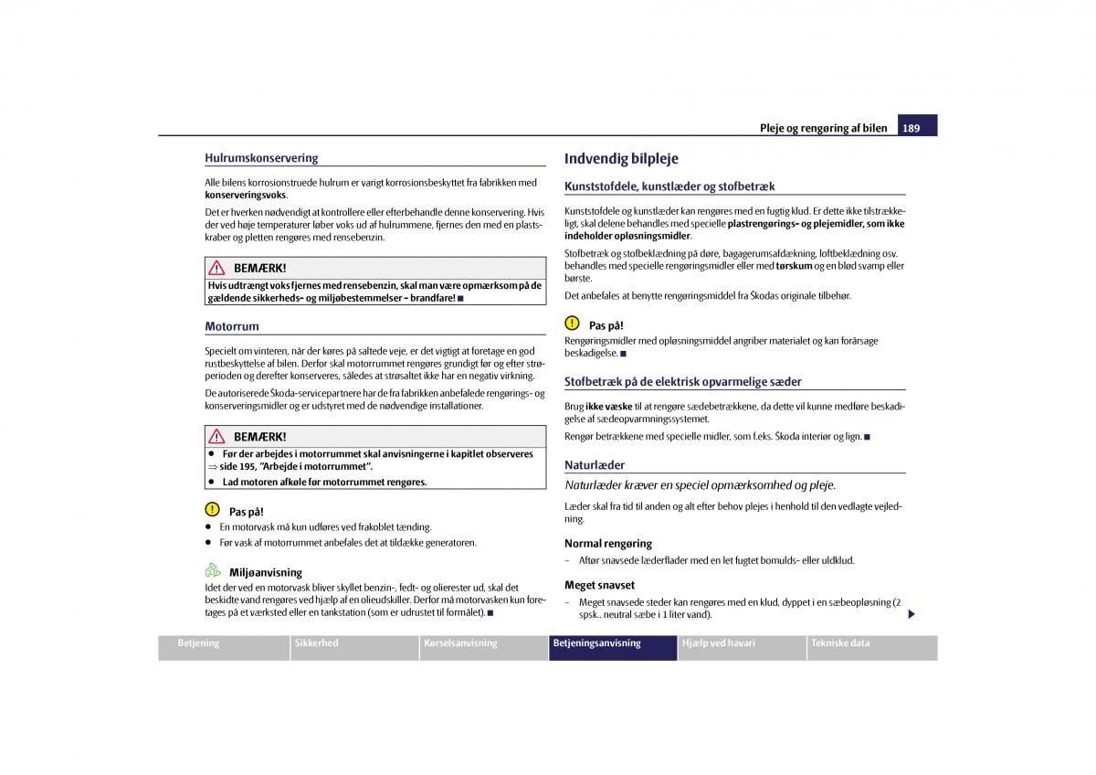 Skoda Yeti Bilens instruktionsbog / page 191