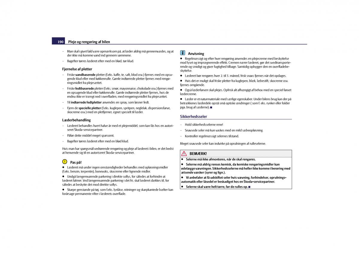 Skoda Yeti Bilens instruktionsbog / page 192