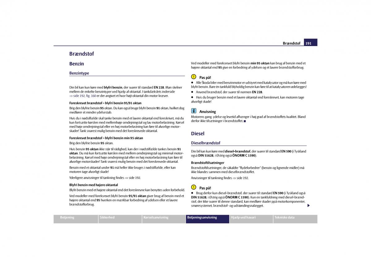Skoda Yeti Bilens instruktionsbog / page 193