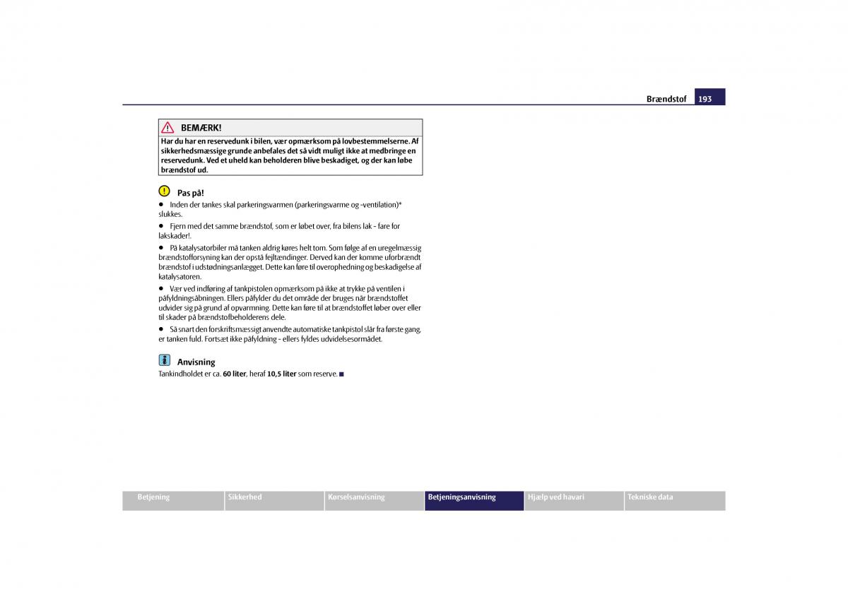 Skoda Yeti Bilens instruktionsbog / page 195