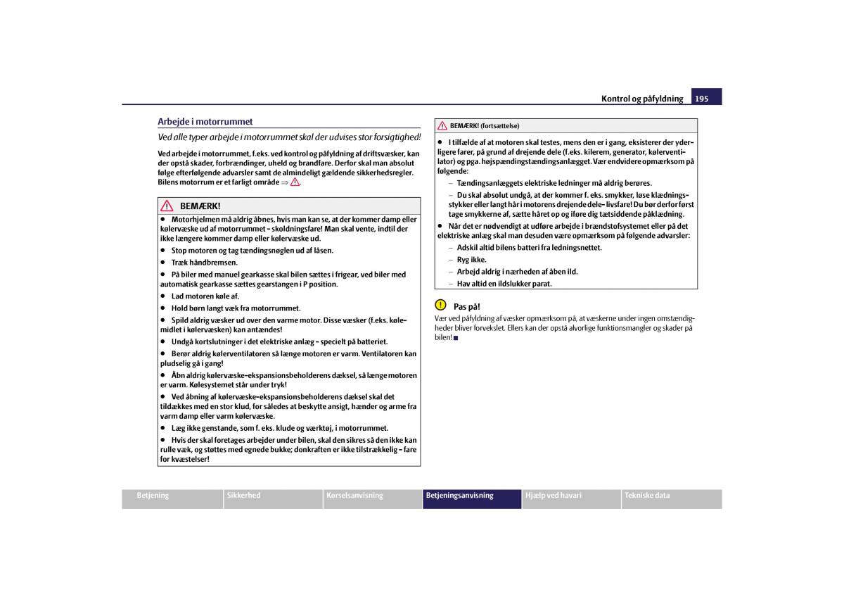 Skoda Yeti Bilens instruktionsbog / page 197