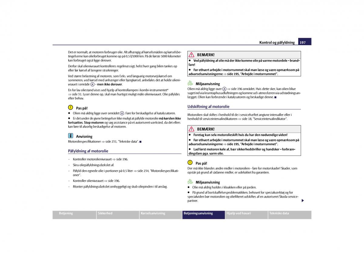 Skoda Yeti Bilens instruktionsbog / page 199