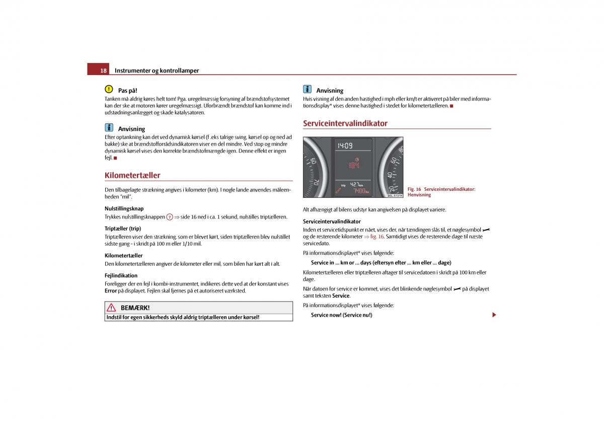 Skoda Yeti Bilens instruktionsbog / page 20