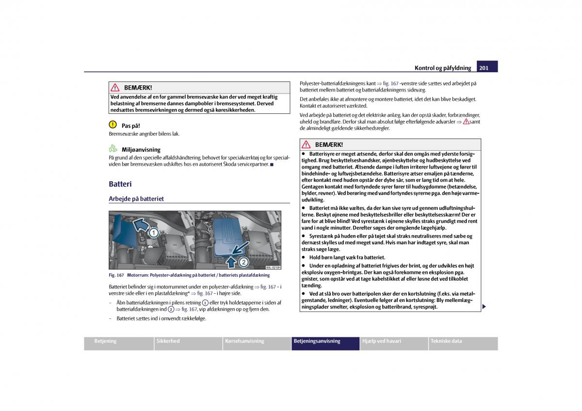 Skoda Yeti Bilens instruktionsbog / page 203