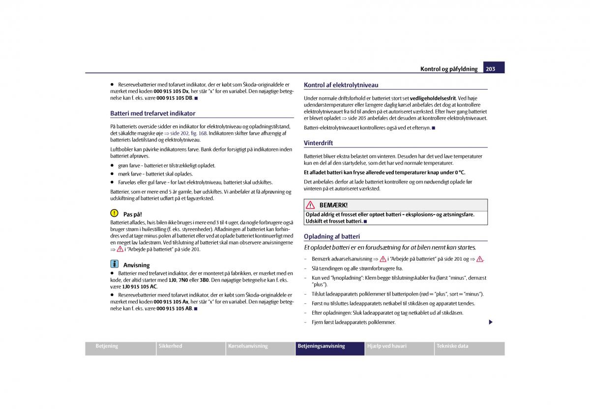 Skoda Yeti Bilens instruktionsbog / page 205