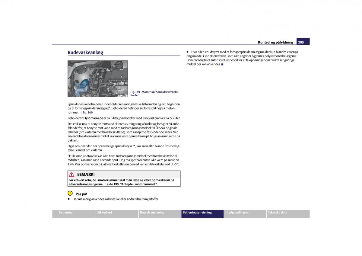 Skoda Yeti Bilens instruktionsbog / page 207