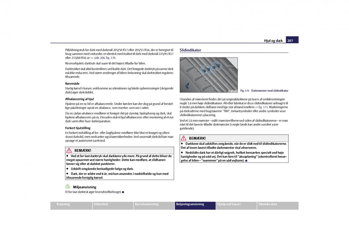 Skoda Yeti Bilens instruktionsbog / page 209