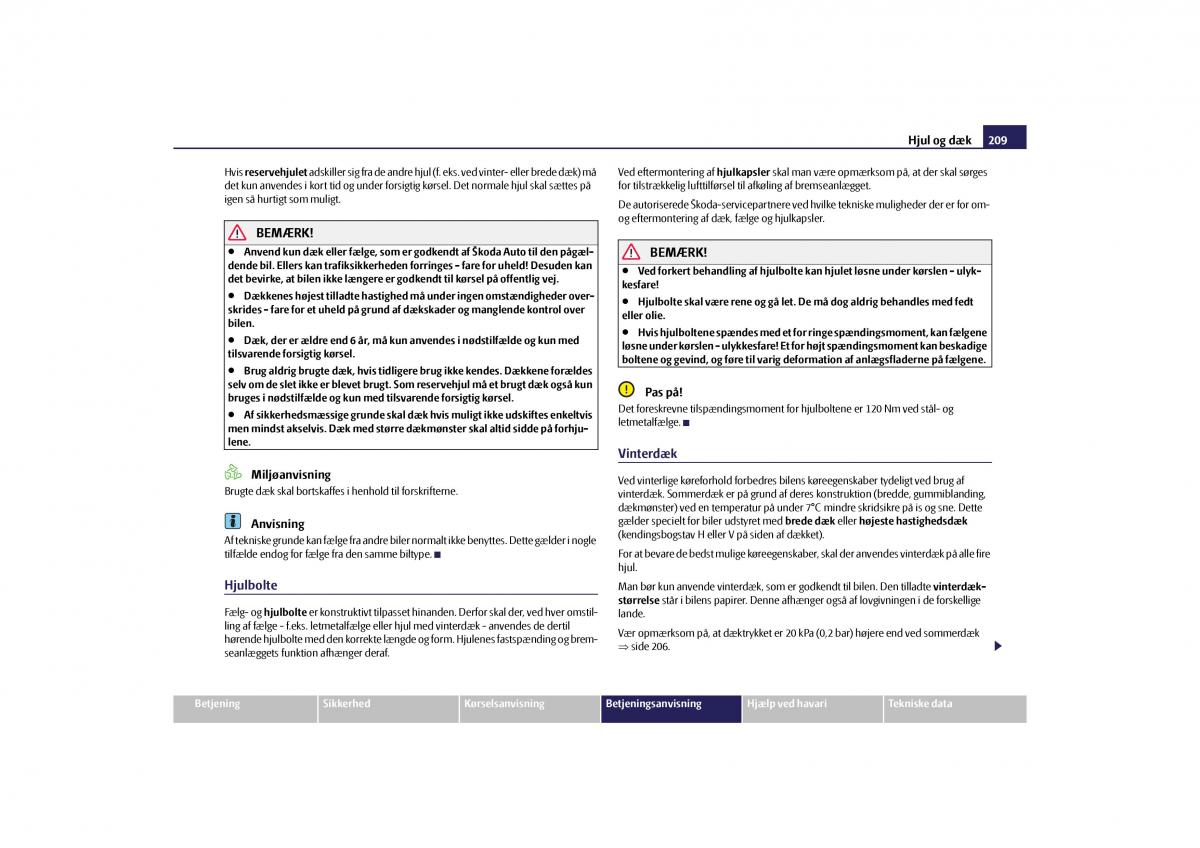 Skoda Yeti Bilens instruktionsbog / page 211