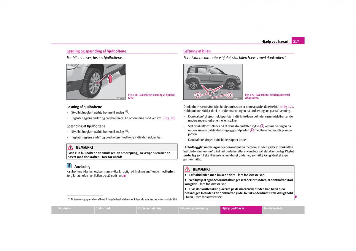 Skoda Yeti Bilens instruktionsbog / page 219