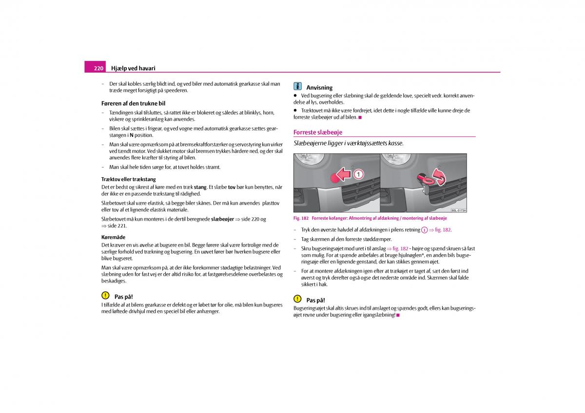 Skoda Yeti Bilens instruktionsbog / page 222