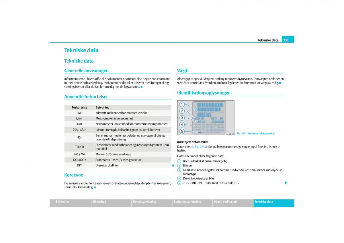 Skoda Yeti Bilens instruktionsbog / page 233