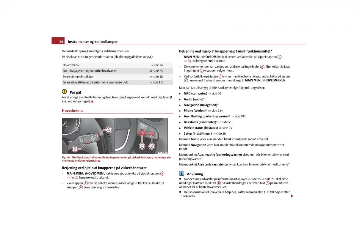 Skoda Yeti Bilens instruktionsbog / page 26