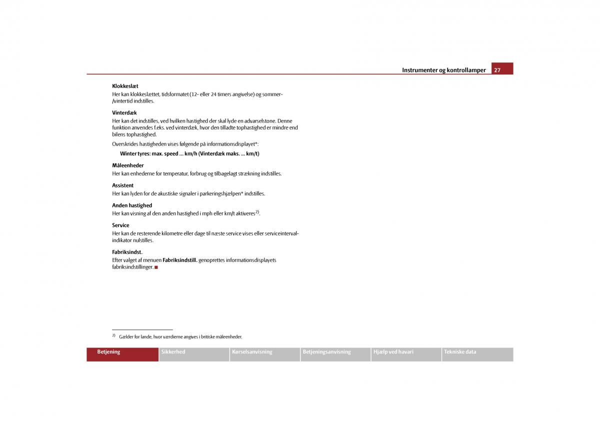 Skoda Yeti Bilens instruktionsbog / page 29