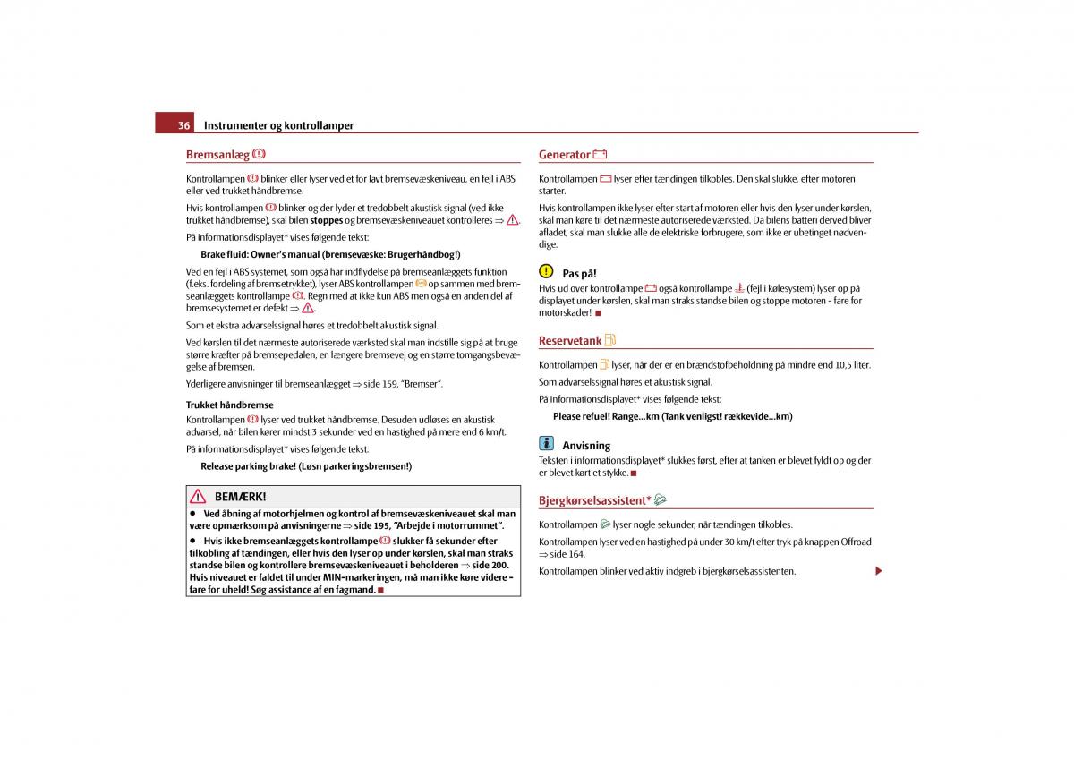 Skoda Yeti Bilens instruktionsbog / page 38