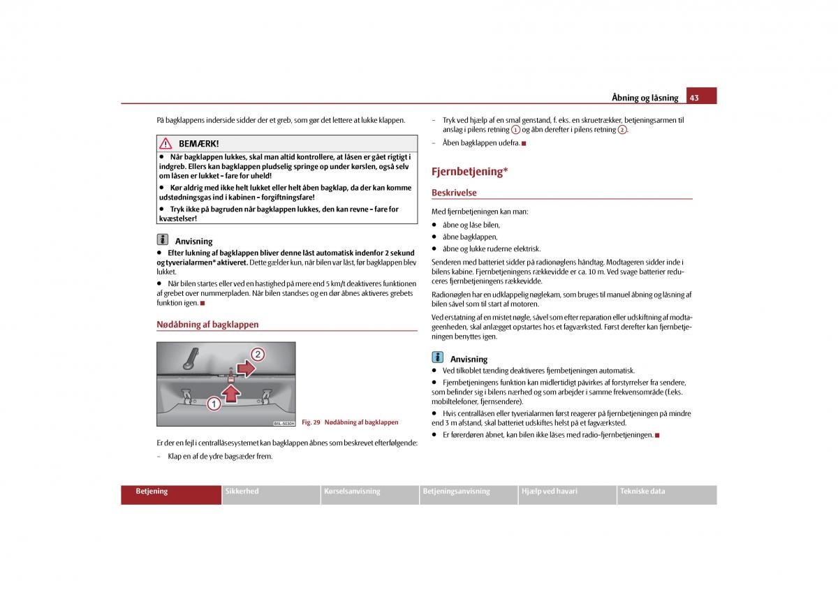 Skoda Yeti Bilens instruktionsbog / page 45