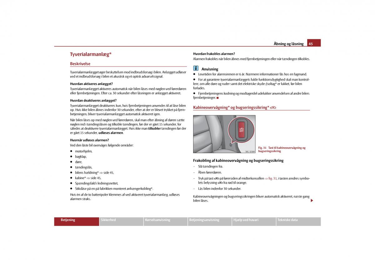 Skoda Yeti Bilens instruktionsbog / page 47