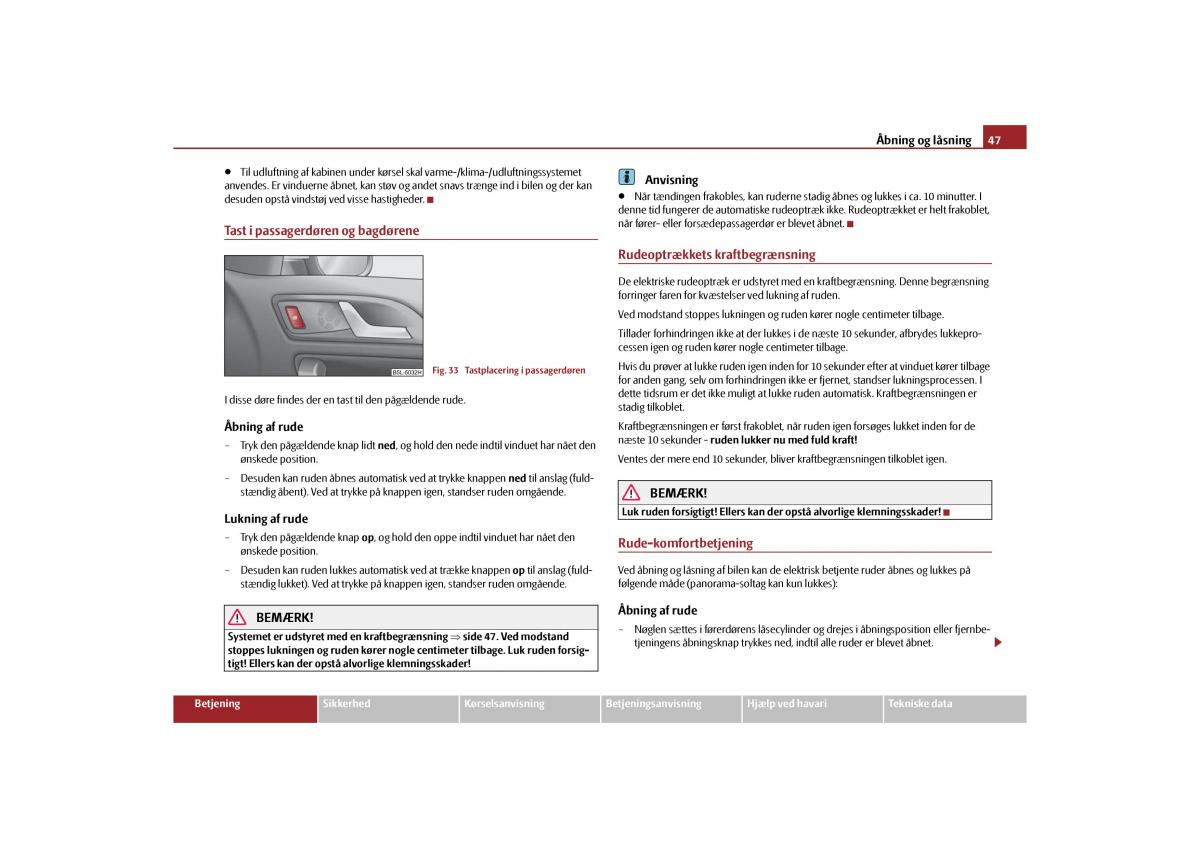 Skoda Yeti Bilens instruktionsbog / page 49