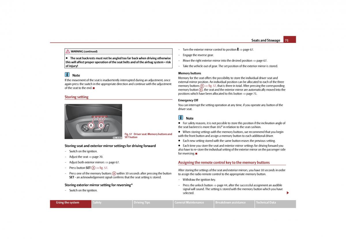 Skoda Yeti owners manual / page 72