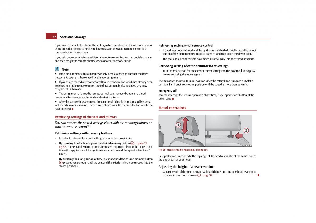 Skoda Yeti owners manual / page 73