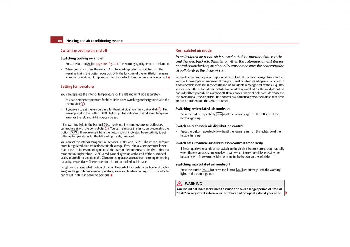 Skoda Yeti owners manual / page 105