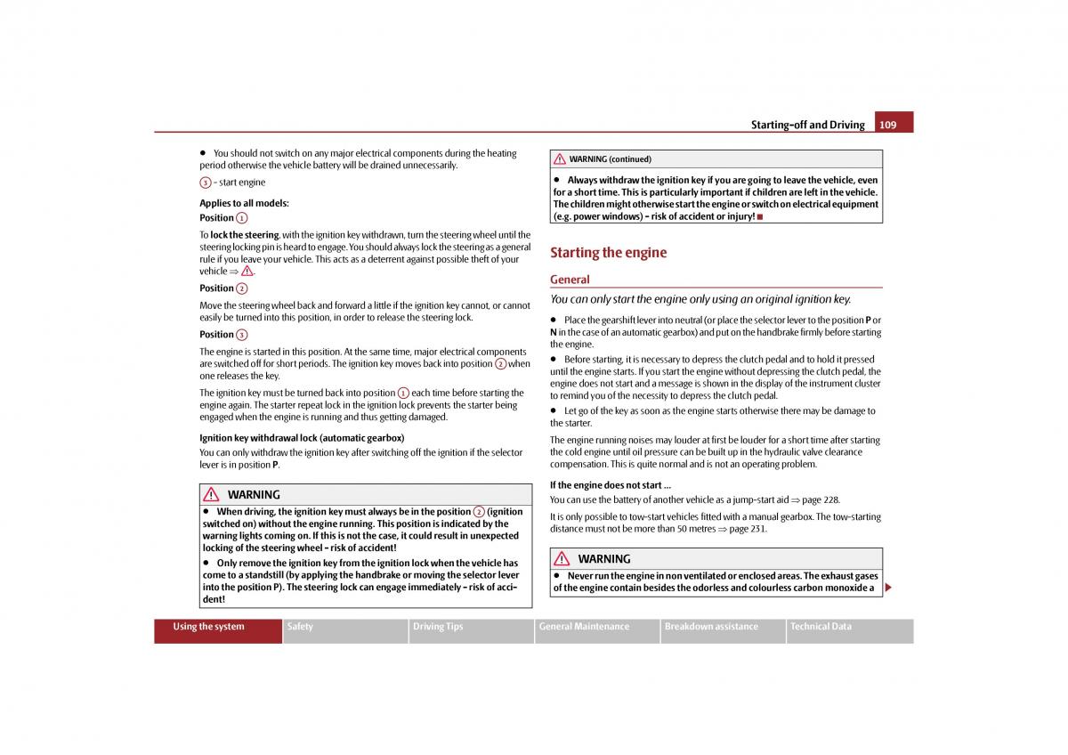 Skoda Yeti owners manual / page 110