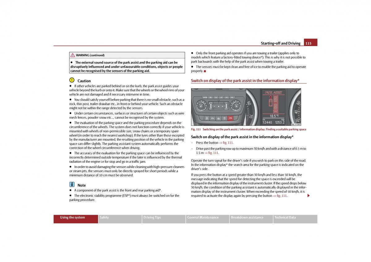 Skoda Yeti owners manual / page 116