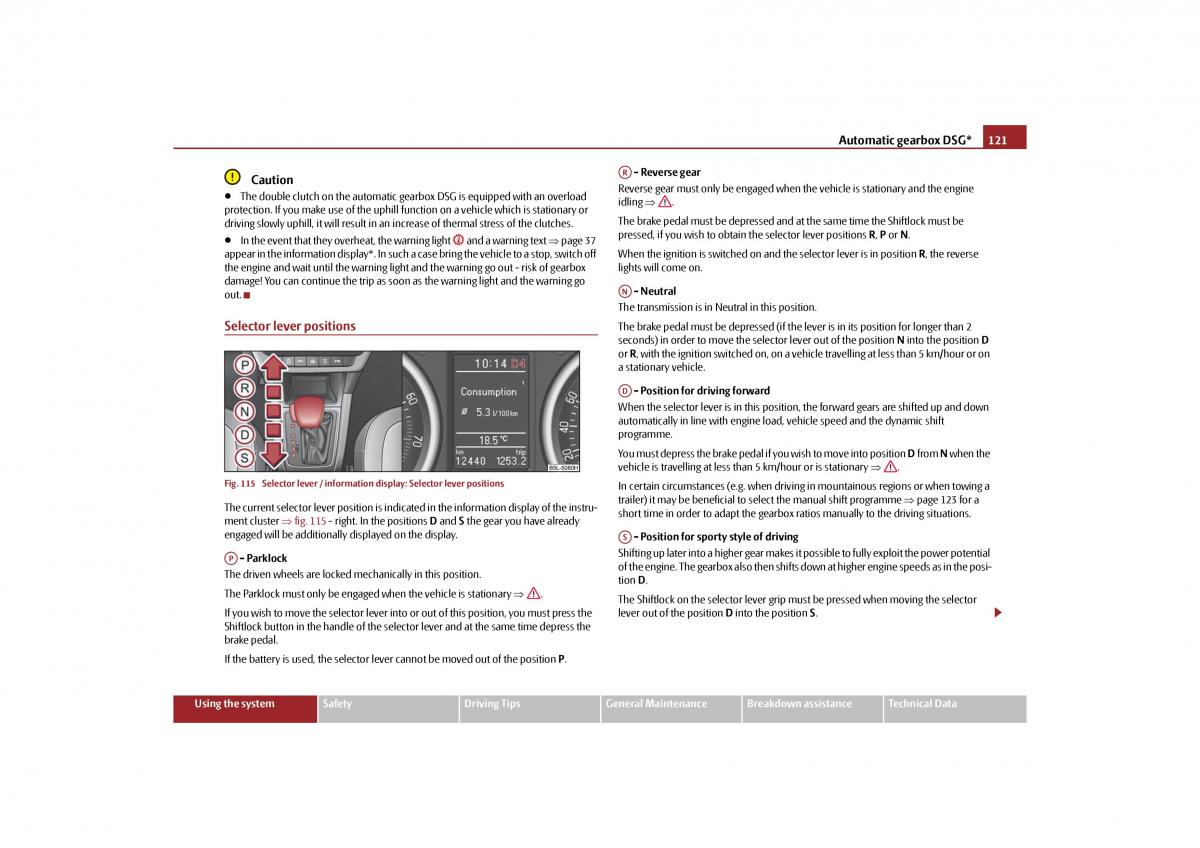 Skoda Yeti owners manual / page 122