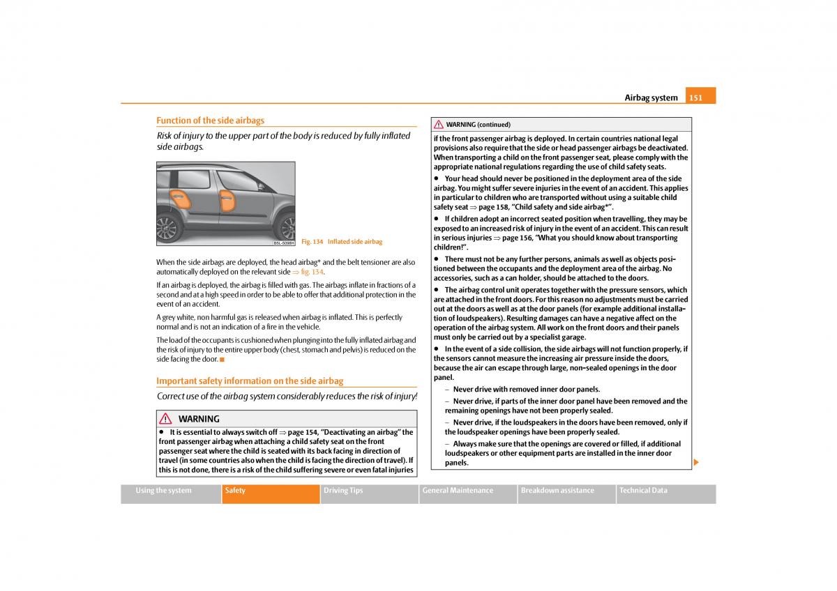 Skoda Yeti owners manual / page 152