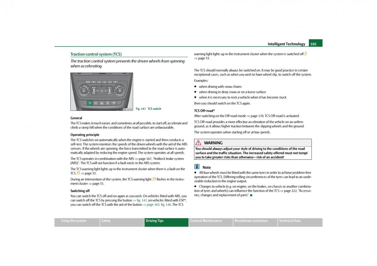 Skoda Yeti owners manual / page 166