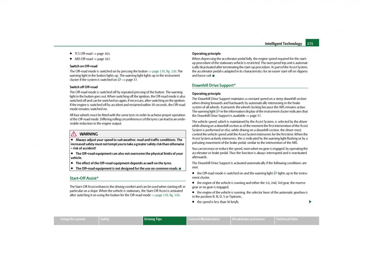 Skoda Yeti owners manual / page 172