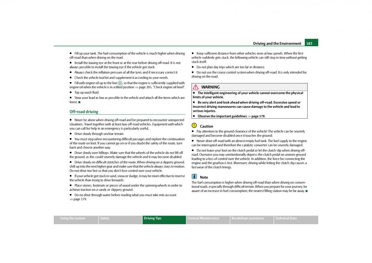 Skoda Yeti owners manual / page 184