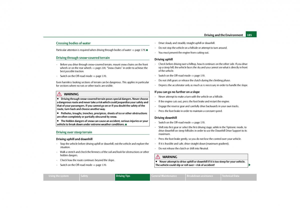 Skoda Yeti owners manual / page 186