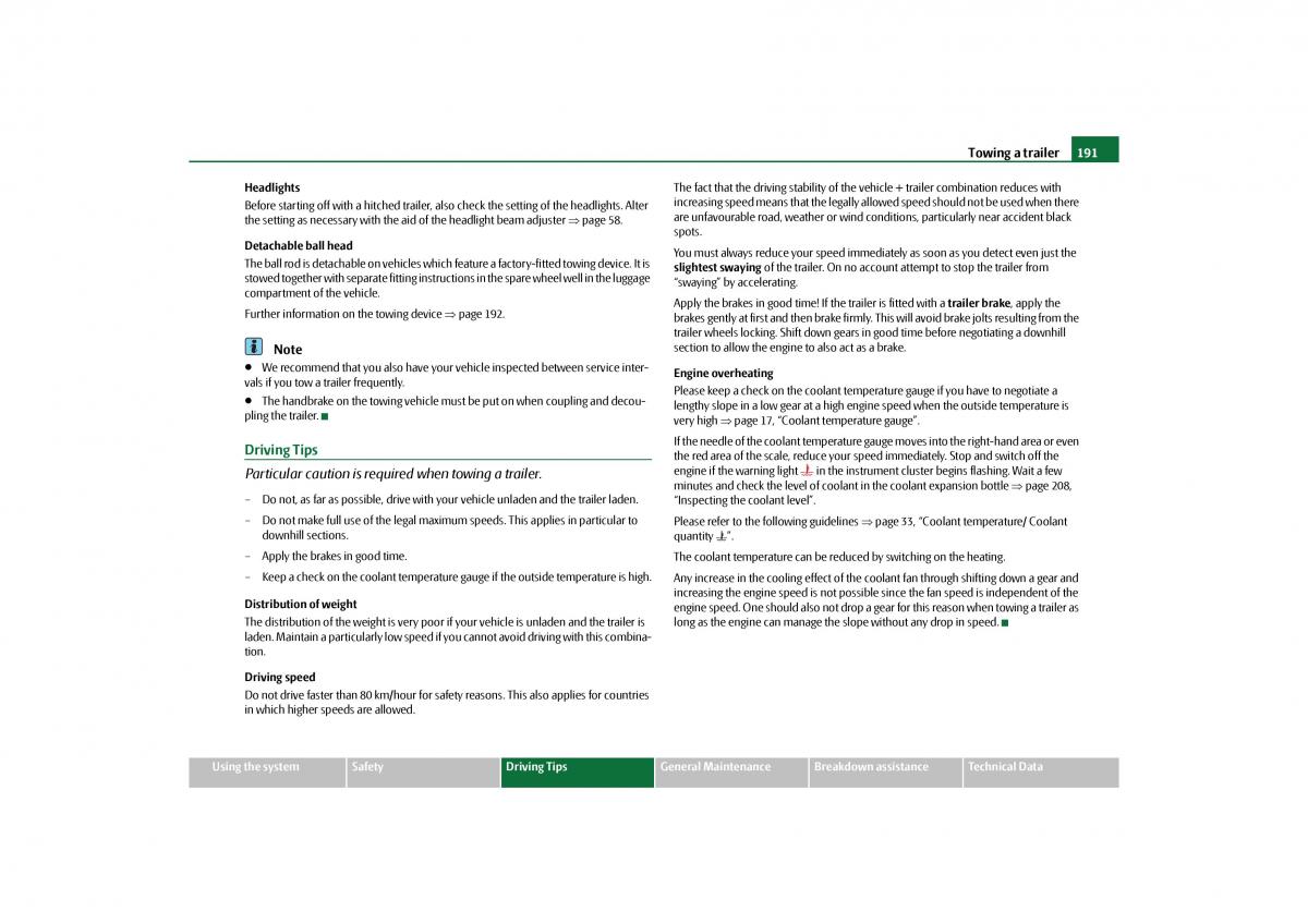 Skoda Yeti owners manual / page 192