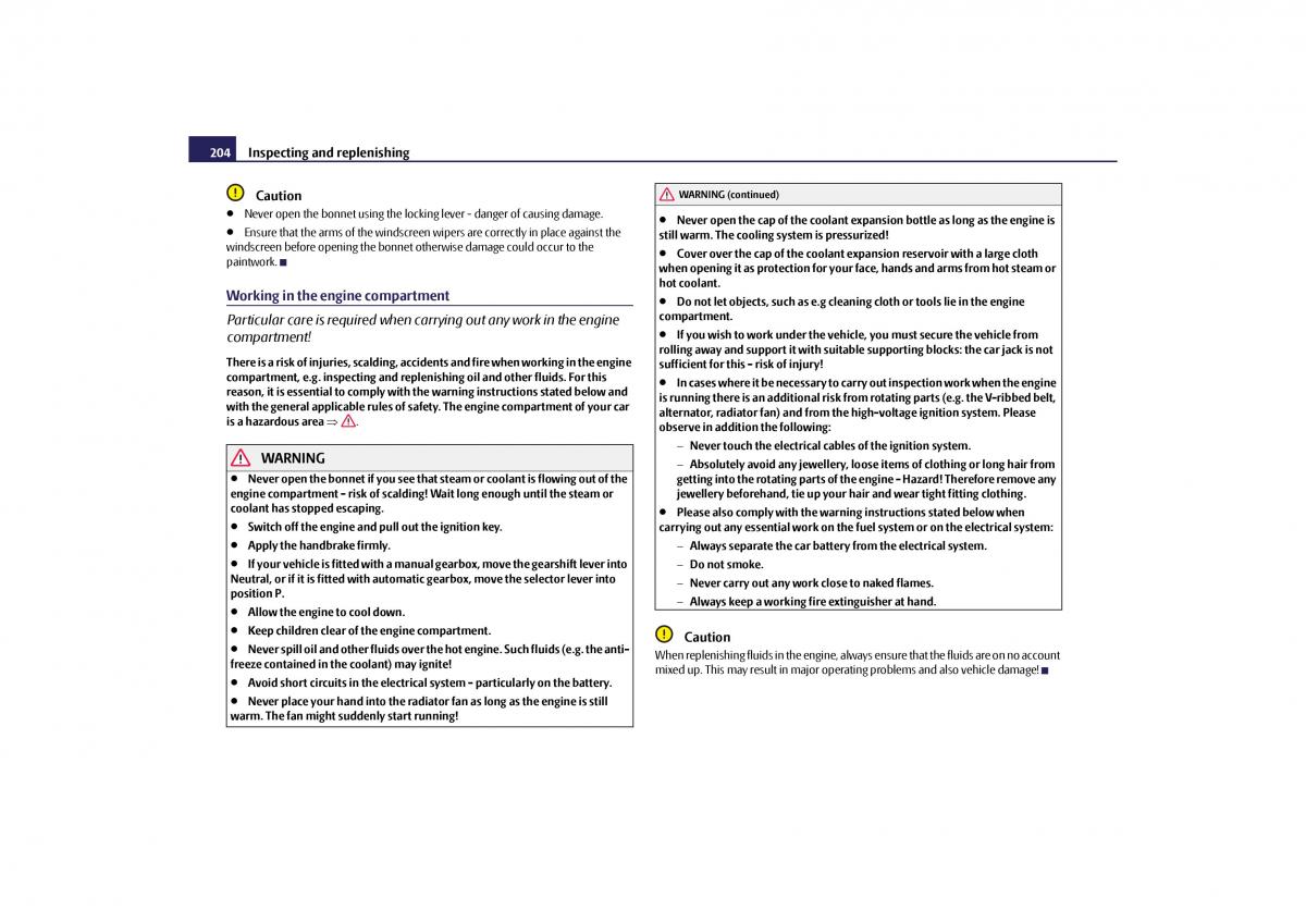 Skoda Yeti owners manual / page 205