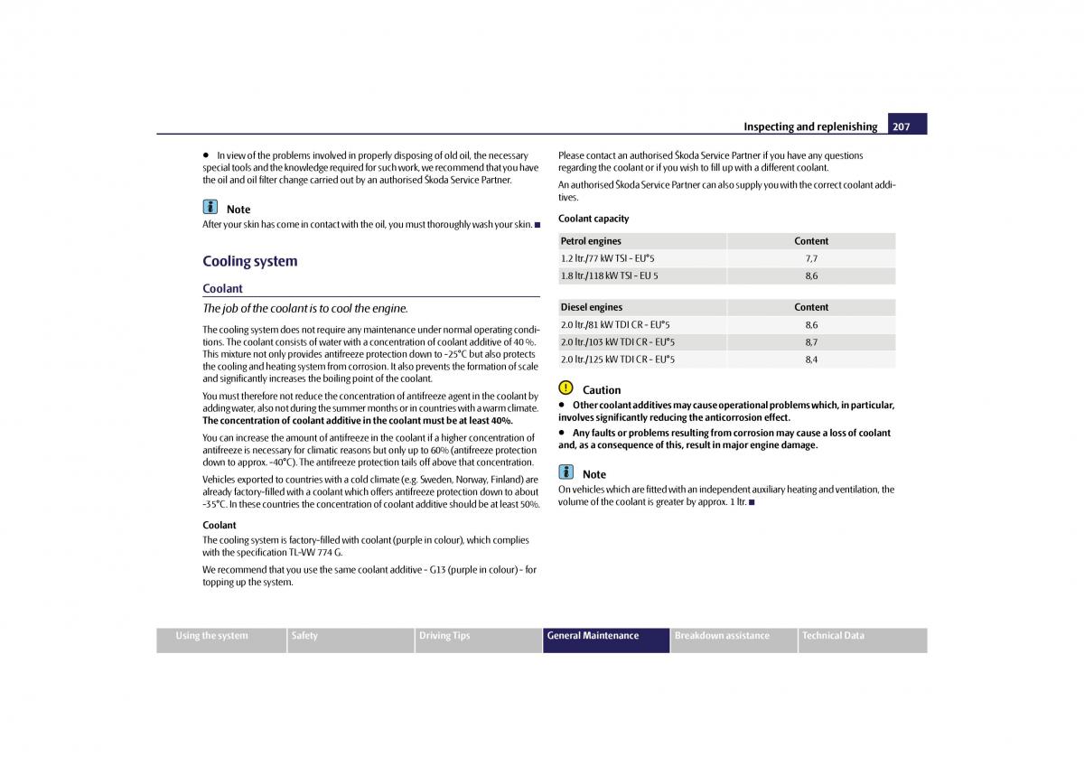 Skoda Yeti owners manual / page 208