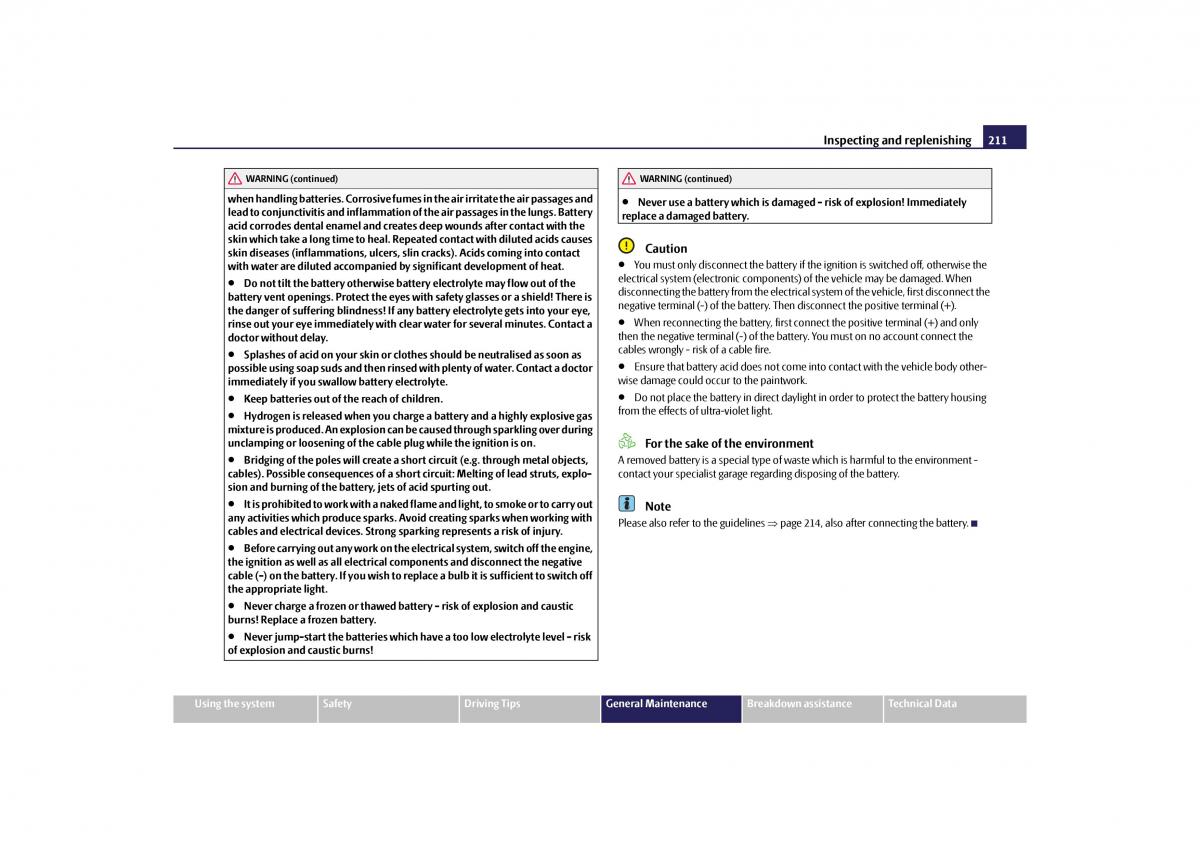 Skoda Yeti owners manual / page 212