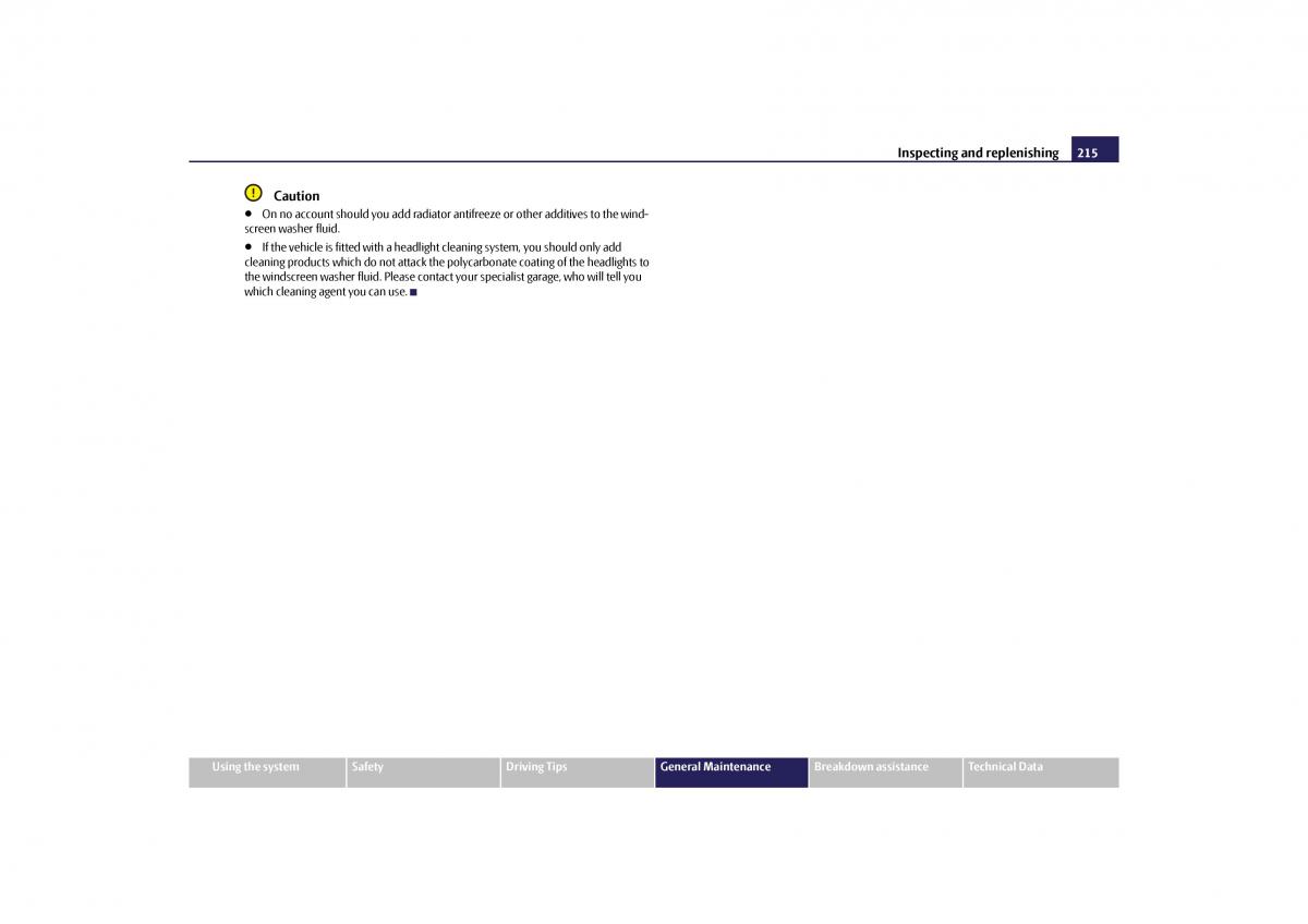 Skoda Yeti owners manual / page 216