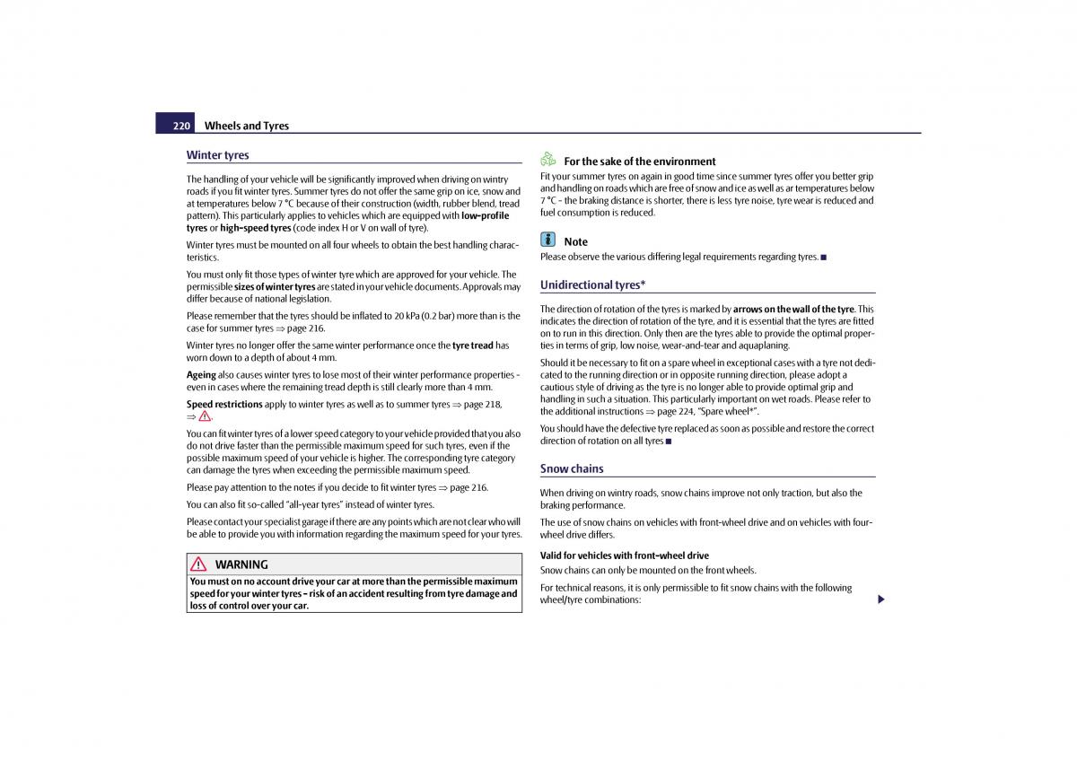 Skoda Yeti owners manual / page 221