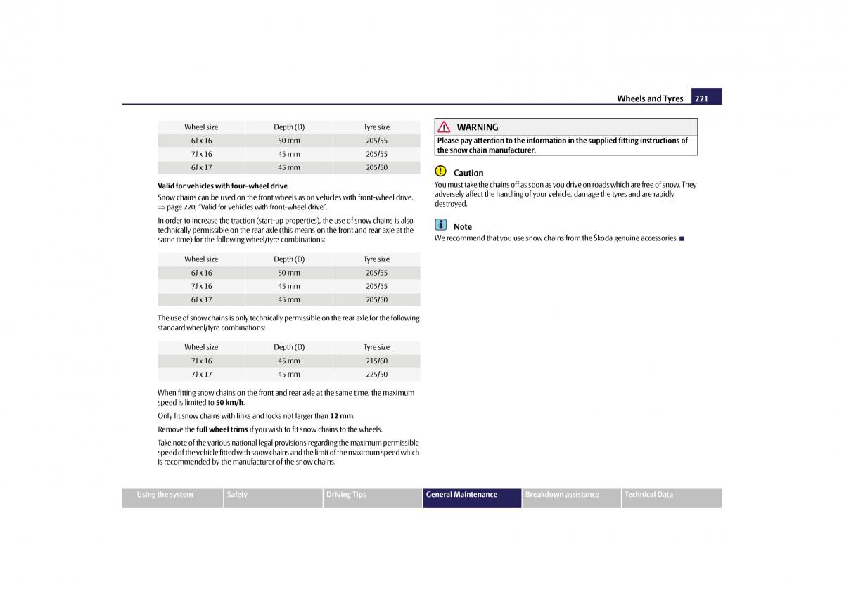 Skoda Yeti owners manual / page 222